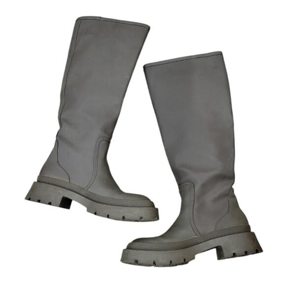 ZARA Women's Knee-High Boots Size 8 Green‎ Rubberized Lug Sole Chunky Combat - Picture 1 of 13